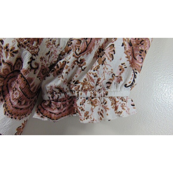Melloday Boho Paisley Smocked Peplum Top Large Floral Puff Sleeve Cottagecore L - Picture 5 of 10